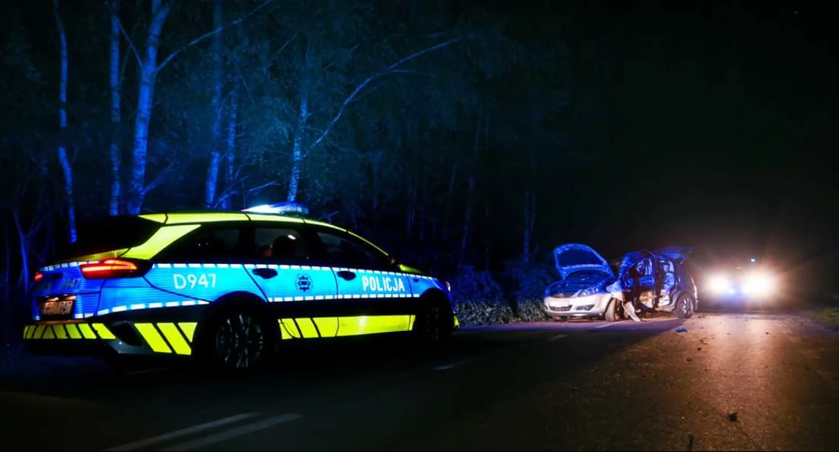 Wypadki, informacje wypadku gminie Łuków Uderzył drzewo mocno wyrwało ziemi! - zdjęcie, fotografia