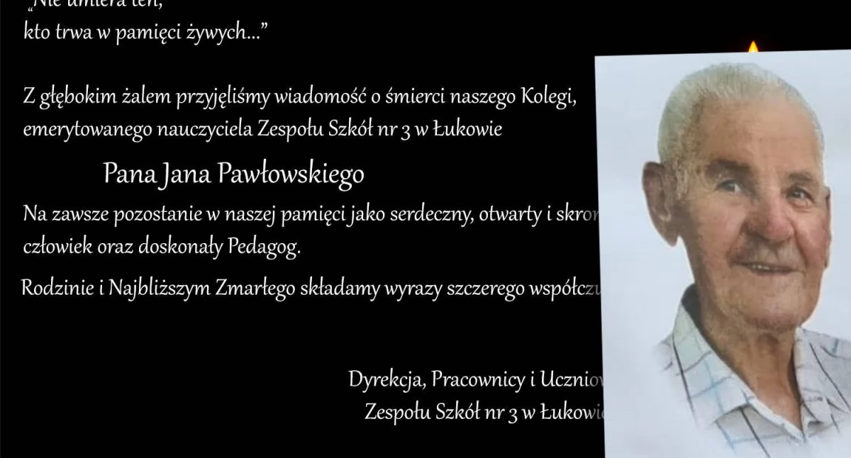 Komunikaty i Alerty, Zmarł emerytowany nauczyciel Łukowa Społeczność szkolna żegna Pawłowskiego - zdjęcie, fotografia