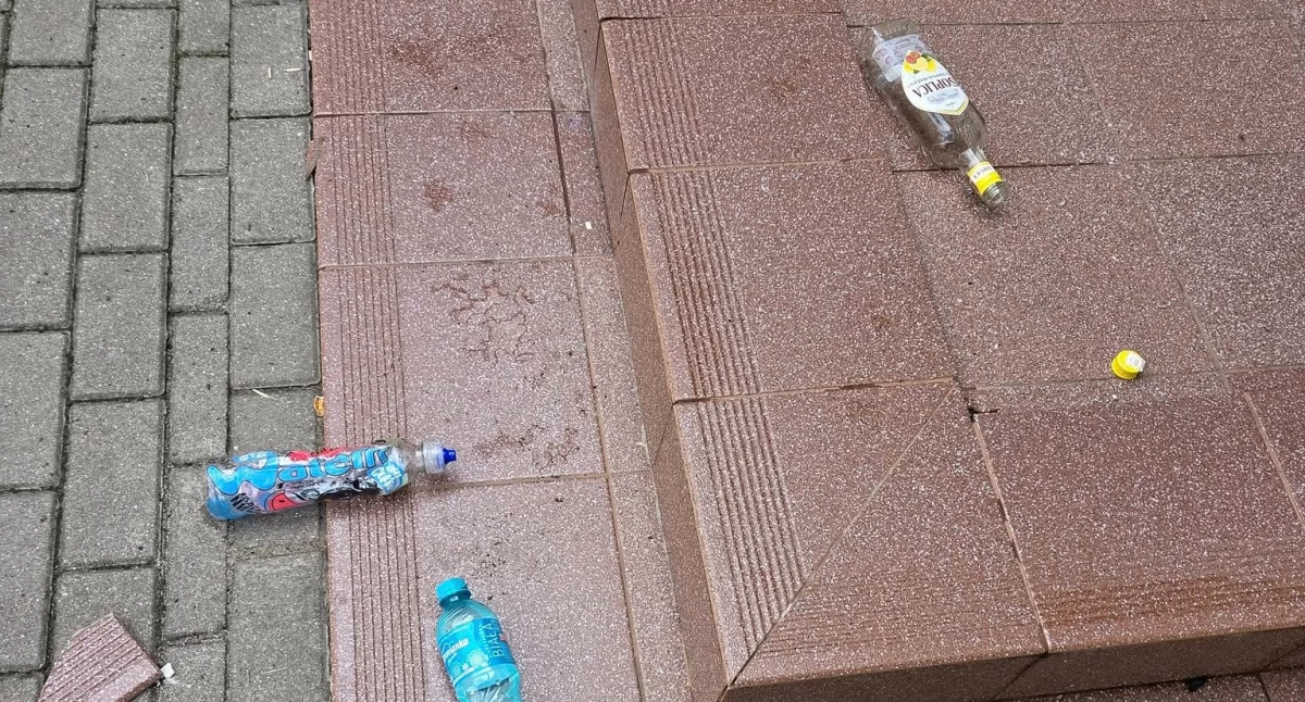 Policja, Wakacyjna wizytówka wstydu szkołą Tuchowiczu Wandale połamali nawet płytki schodach - zdjęcie, fotografia