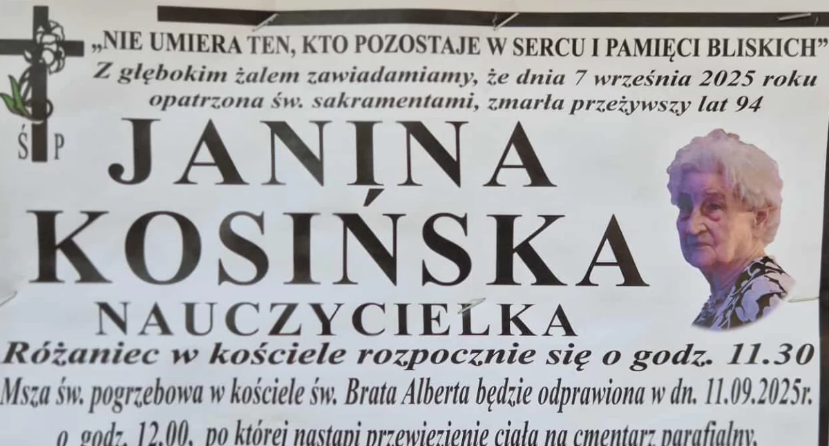 Szkolnictwo, Zmarła Janina Kosińska wieloletnia nauczycielka dyrektorka Szkoły Podstawowej Wandowie - zdjęcie, fotografia