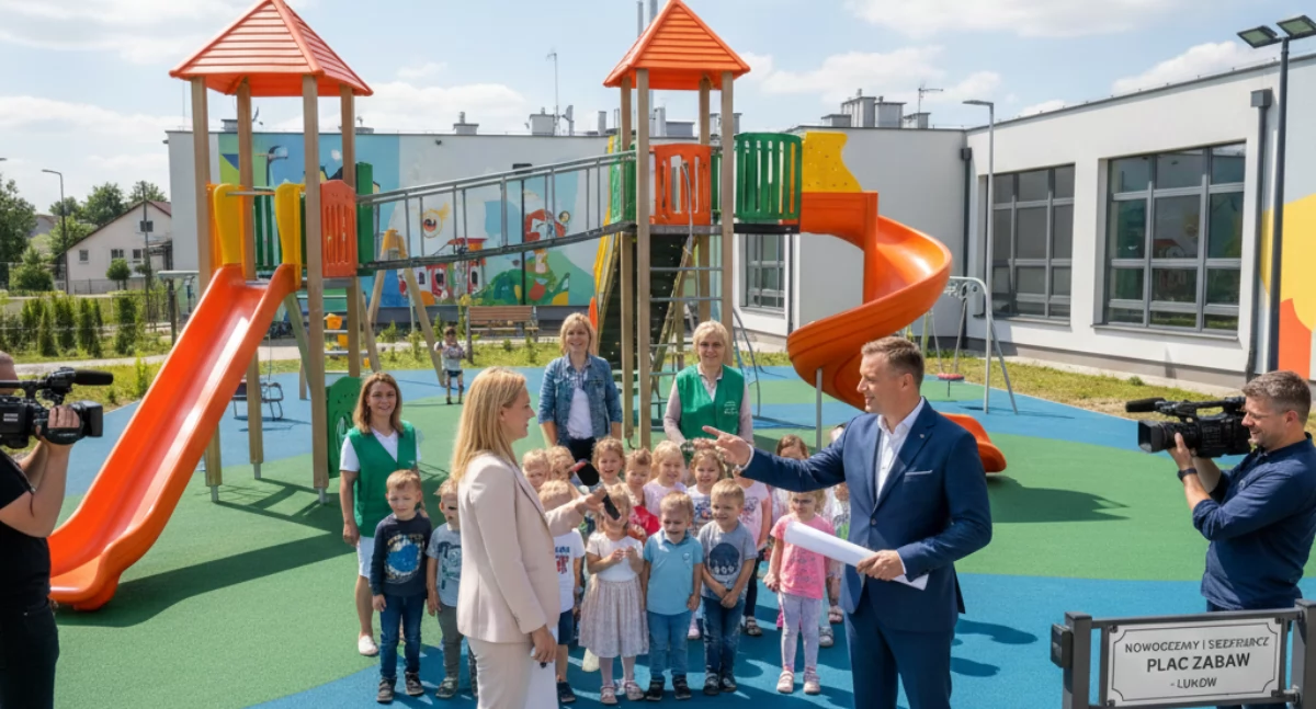 Inwestycje, Nowoczesne bezpieczne place zabaw Łukowie Inwestycja rozwój najmłodszych zakończona - zdjęcie, fotografia
