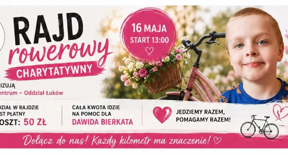 Charytatywny rajd rowerowy w Woli Okrzejskiej 16 maja. Pomoc dla Dawida Bierkata