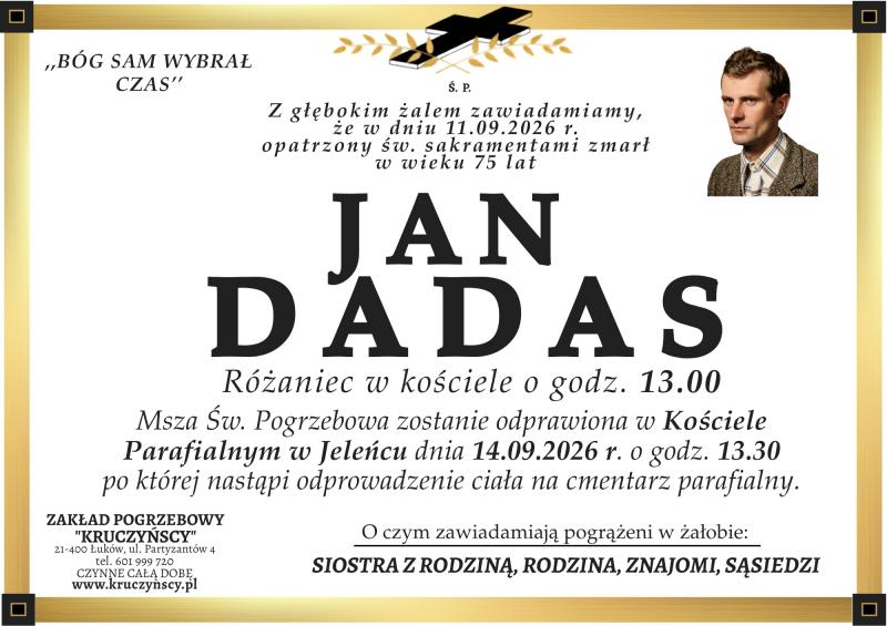 Nekrolog: Jan Dadas, zm. 11 września 2026 r.
