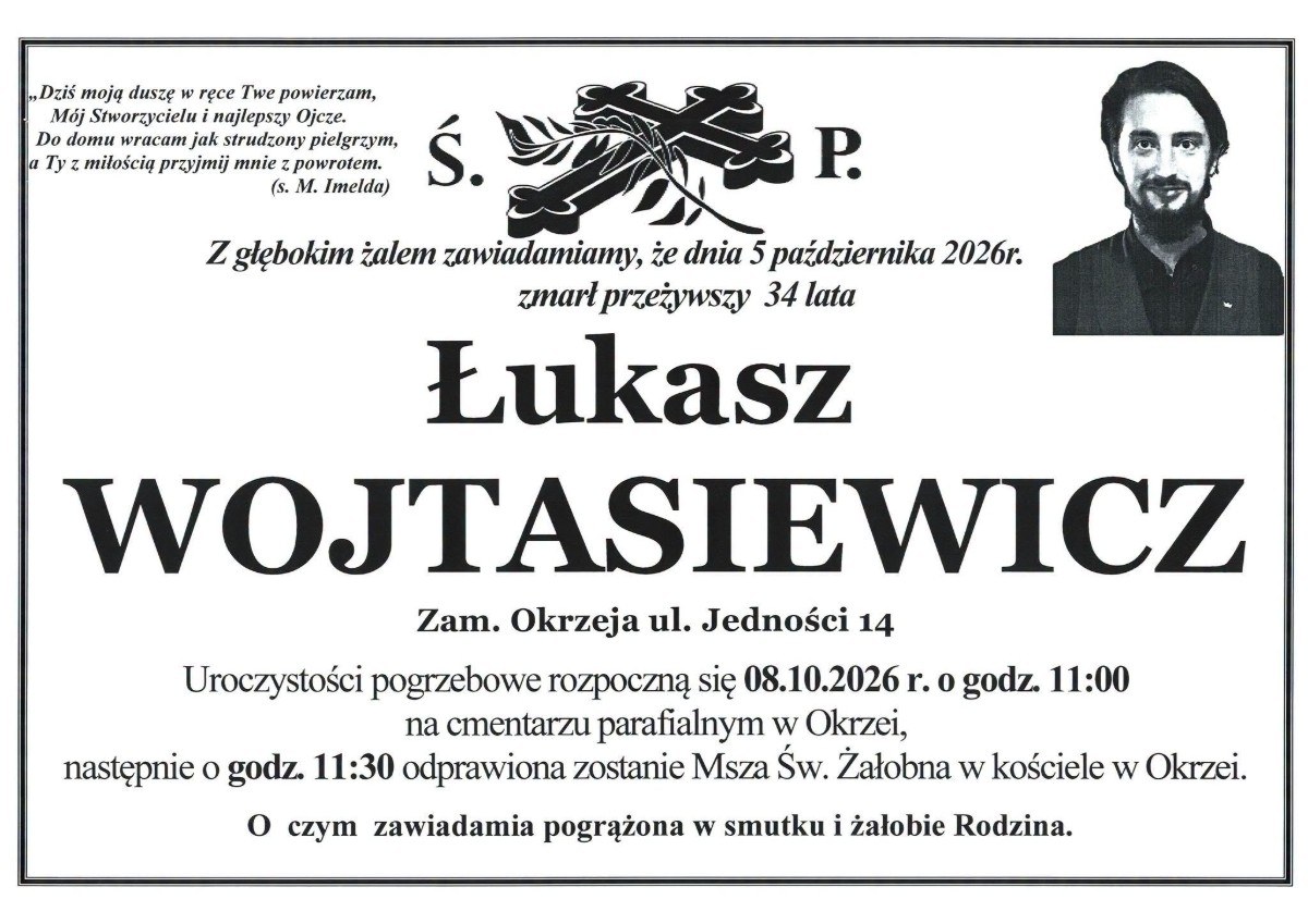Nekrolog: śp. Łukasz Wojtasiewicz, zm. 5 października 2026 r.
