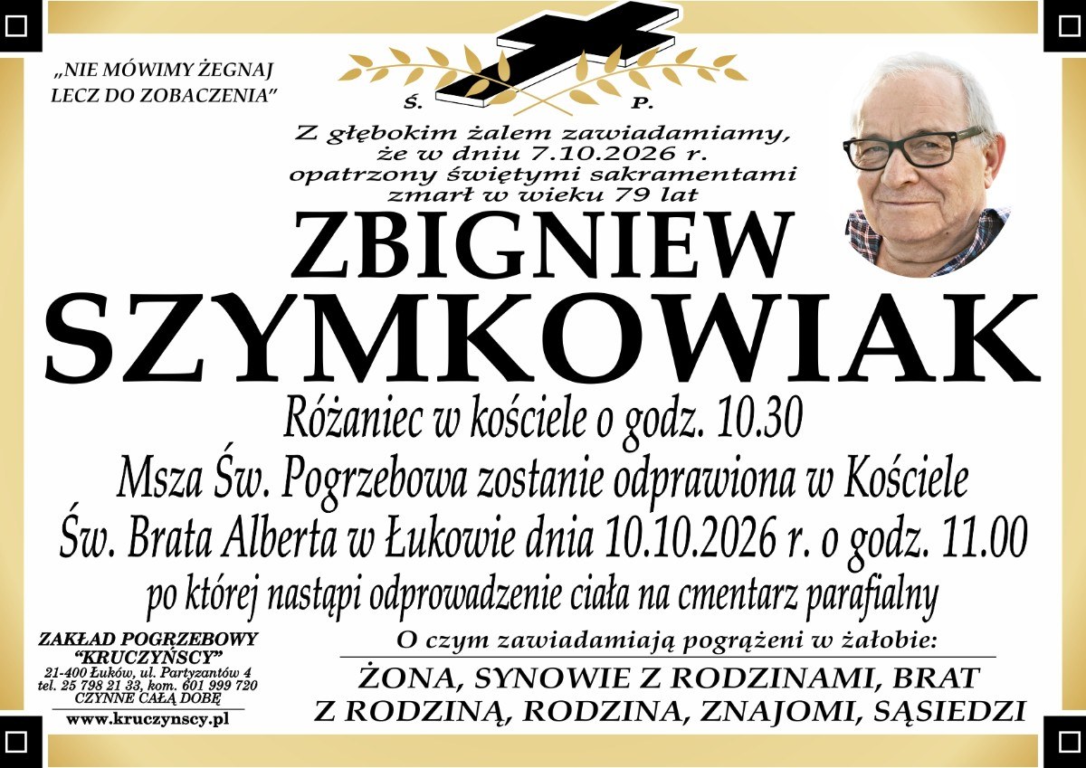 Nekrolog: śp. Zbigniew Szymkowiak, zm. 7 października 2026 r.