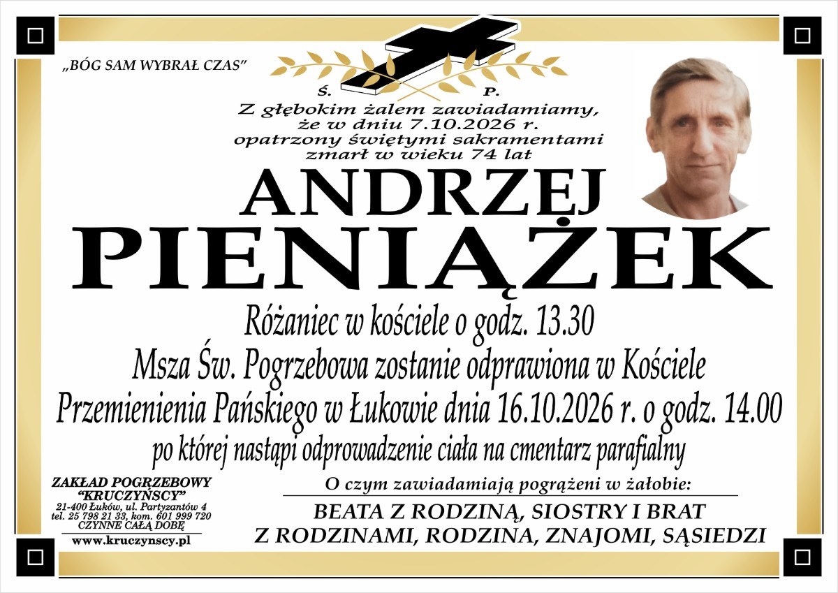 Nekrolog: śp. Andrzej Pieniążek, zm. 7 października 2026 r.