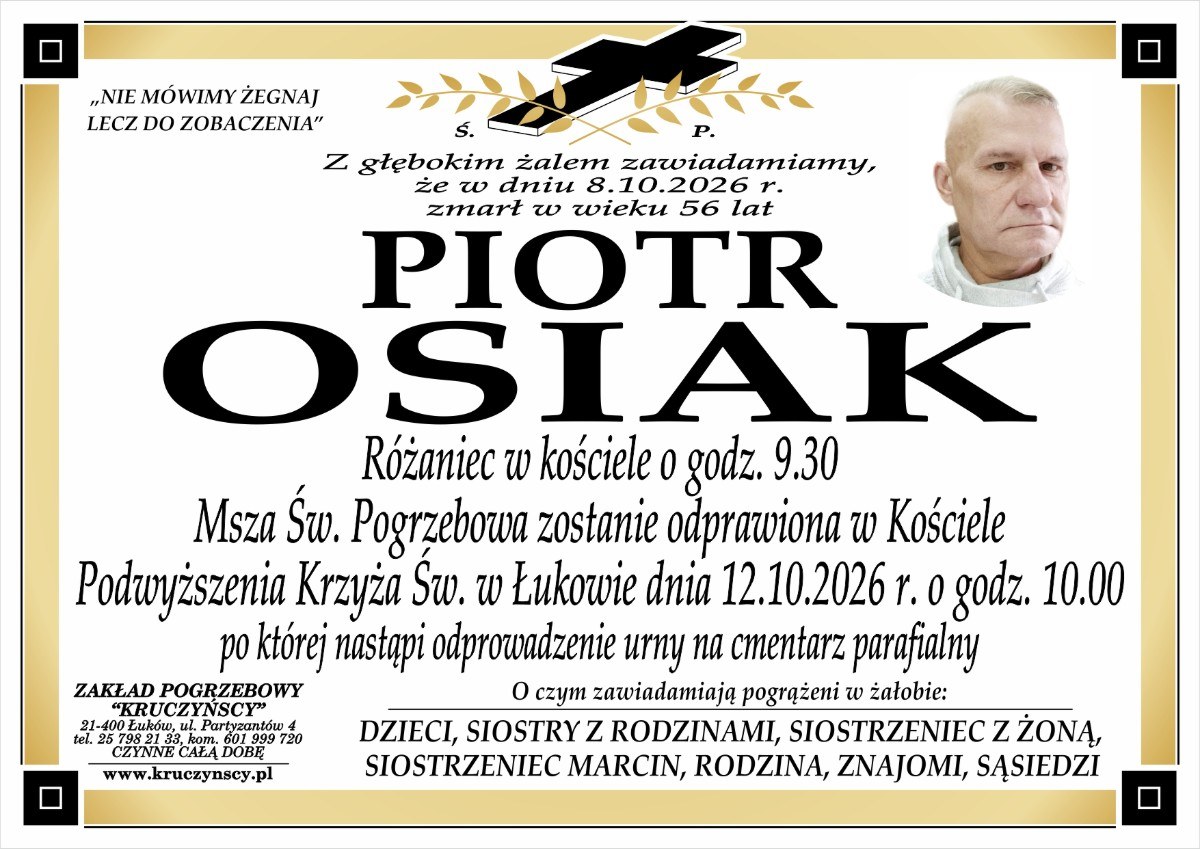 Nekrolog: śp. Piotr Osiak, zm. 8 października 2026 r.