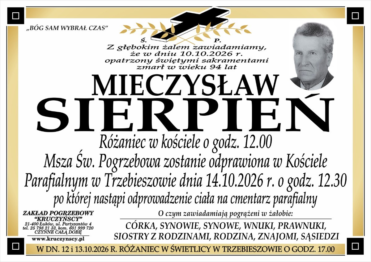 Nekrolog: śp. Mieczysław Sierpień, zm. 10 października 2026 r.