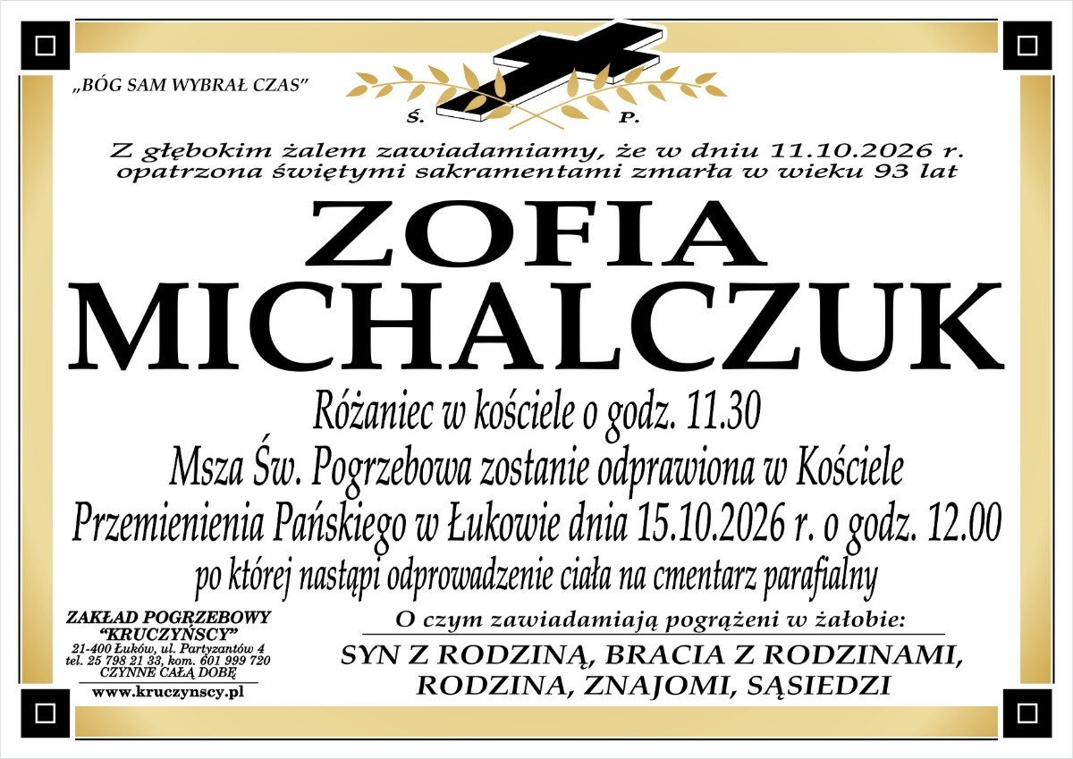 Nekrolog: śp. Zofia Michalczuk, zm. 11 października 2026 r.