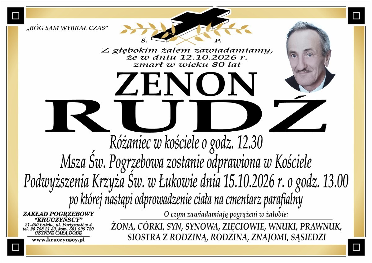 Nekrolog: śp. Zenon Rudź, zm. 12 października 2026 r.