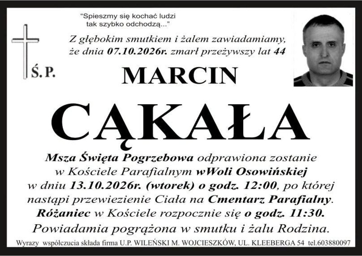 Nekrolog: śp. Marcin Cąkała, zm. 7 października 2026 r.
