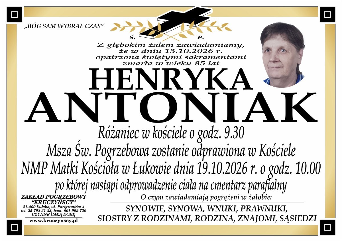 Nekrolog: śp. Henryka Antoniak, zm. 13 października 2026 r.