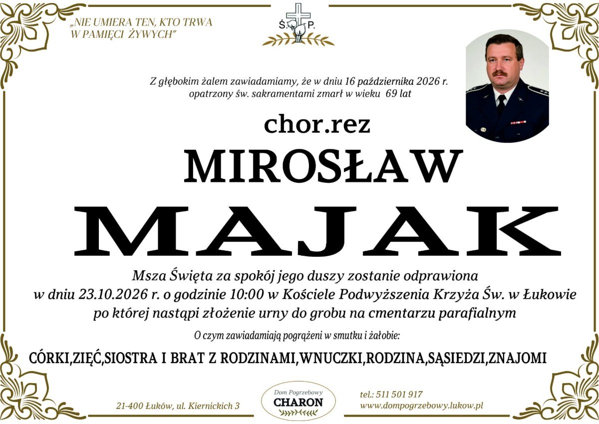 Nekrolog: śp. Mirosław Majak, zm. 16 października 2026 r.