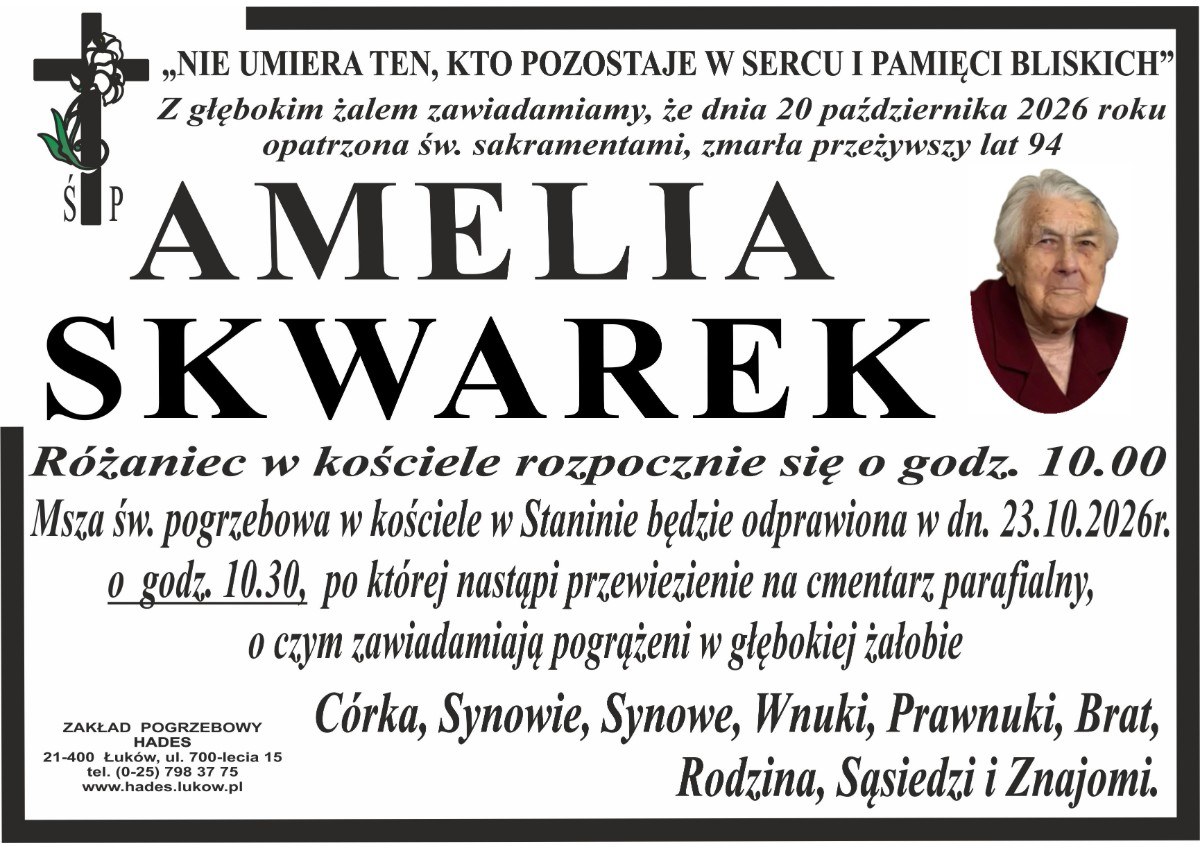 Nekrolog: śp. Amelia Skwarek, zm. 20 października 2026 r.