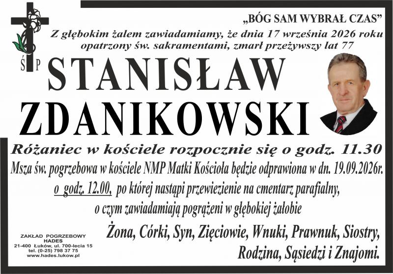 Nekrolog: Stanisław Zdanikowski, zm. 17 września 2026 r.