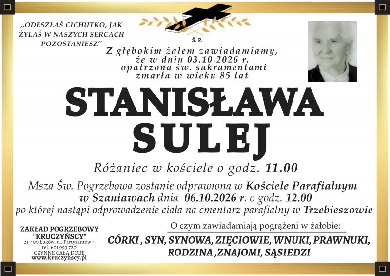 Nekrolog: Stanisława Sulej, zm. 3 października 2026 r.
