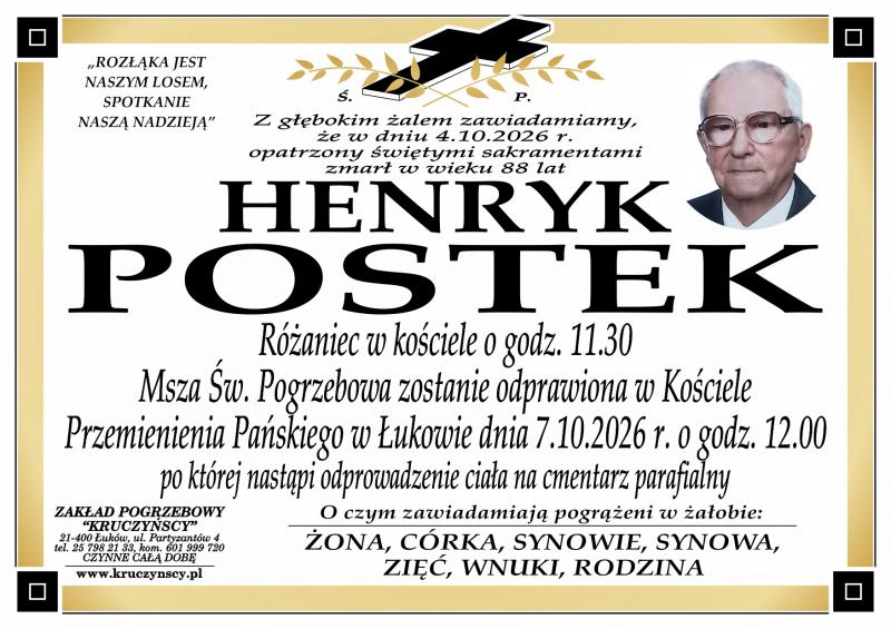 Nekrolog: Henryk Postek, zm. 4 października 2026 r.
