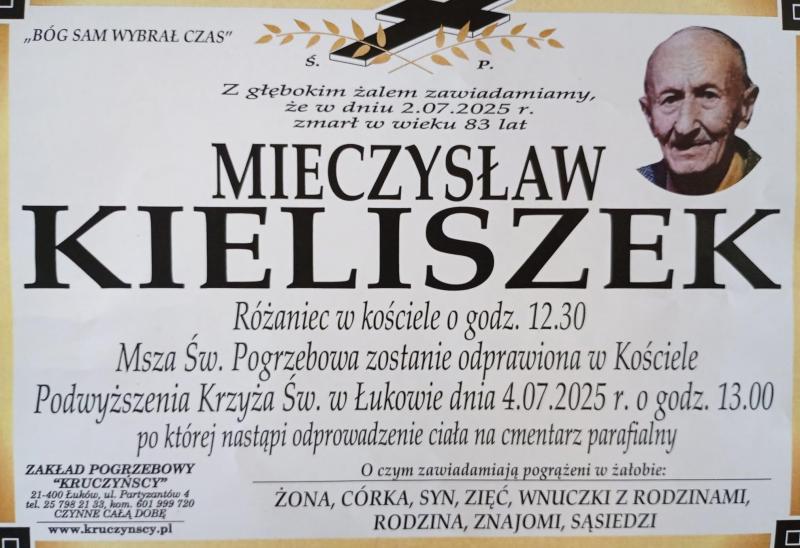Nekrolog: śp. Mieczysław Kieliszek, zm. 2 lipca 2025 r.