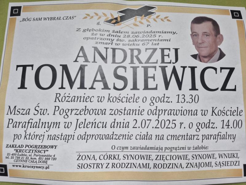 Nekrolog: śp. Andrzej Tomasiewicz, zm. 28 czerwca 2025 r.