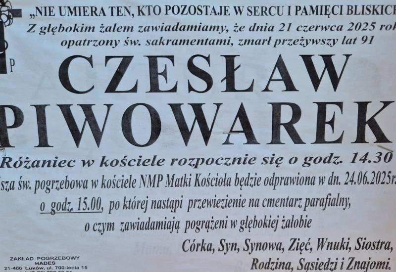 Nekrolog: śp. Czesław Piwowarek, zm. 21 czerwca 2025 r.