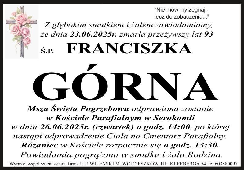 Nekrolog: śp. Franciszka Górna, zm. 23 czerwca 2025 r.