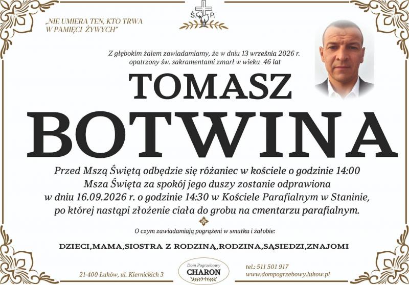Nekrolog: Tomasz Botwina, zm. 13 września 2026 r.