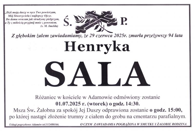 Nekrolog: śp. Henryka Sala, zm. 29 czerwca 2025 r.