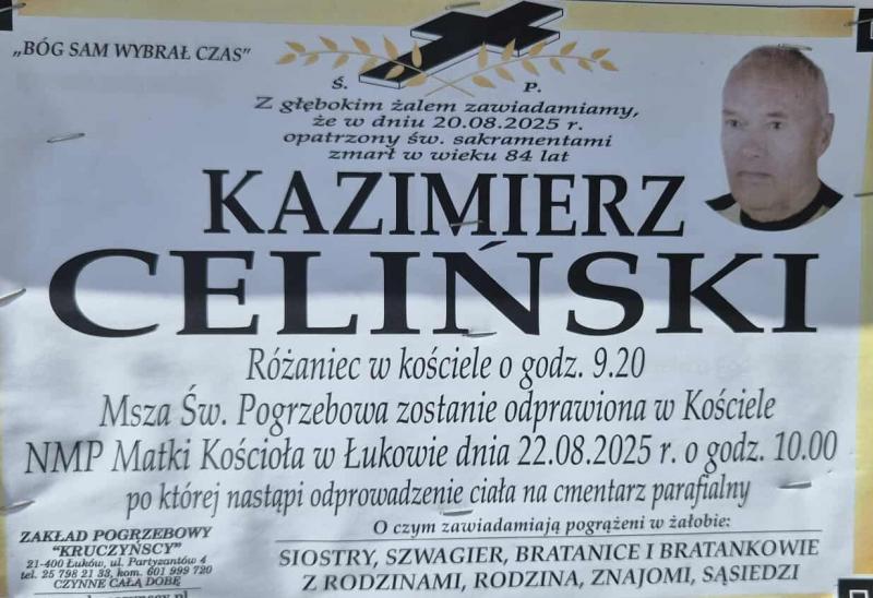 Nekrolog: śp. Kazimierz Celiński, zm. 20 sierpnia 2025 r.