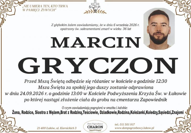 Nekrolog: Marcin Gryczon, zm. 6 września 2026 r.