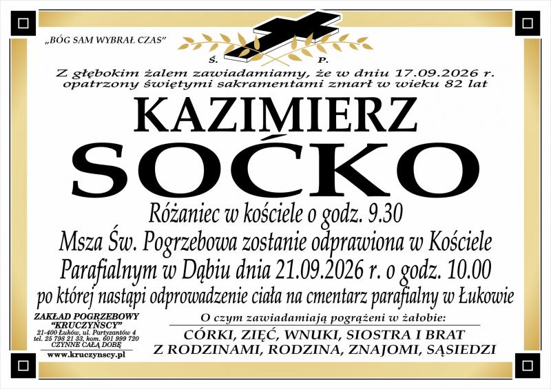 Nekrolog: Kazimierz Soćko, zm. 17 września 2026 r.