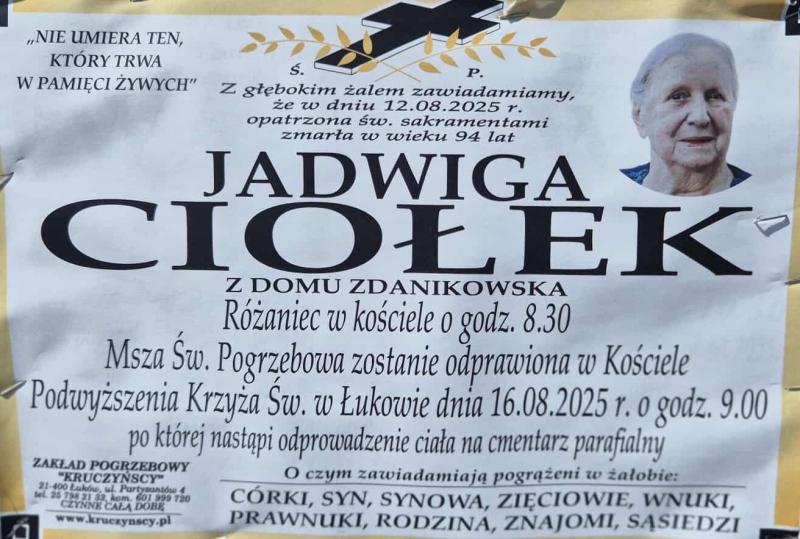 Nekrolog: śp. Jadwiga Ciołek, zm. 12 sierpnia 2025 r.