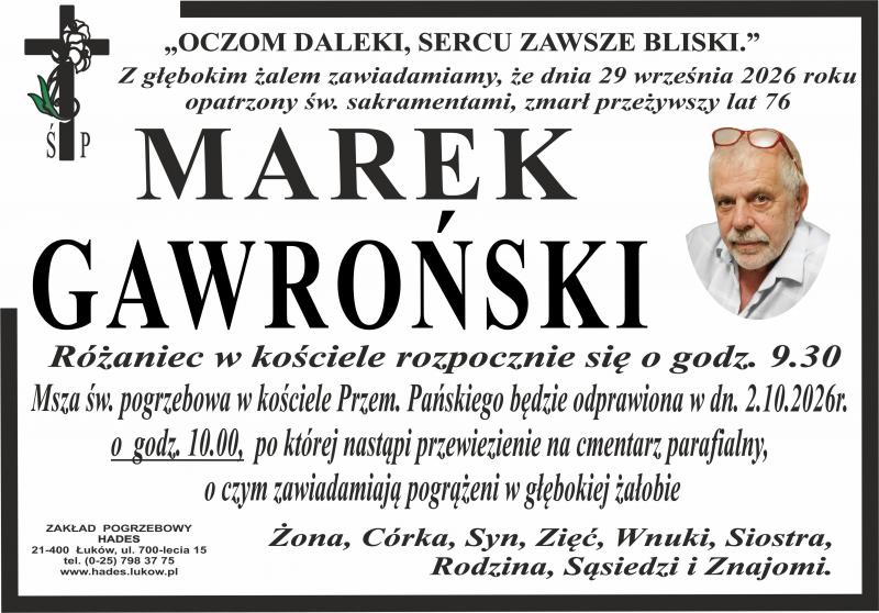 Nekrolog: Marek Gawroński, zm. 29 września 2026 r.