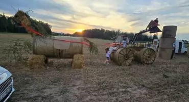 Maja i Gucio stanęli przy drodze, a obok wielki wiatrak. Trzebieszów Kolonia gotowy na dożynki [FOTO/WIDEO]