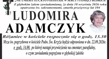 Zmarła Ludomira Adamczyk. Przeżyła 104 lata