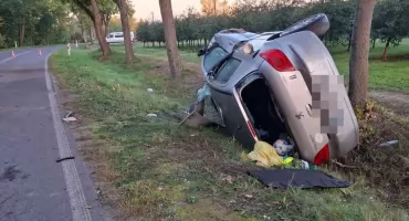 Nocny wypadek w Celejowie. Peugeot uderzył w drzewo, 22-latek zabrany śmigłowcem LPR
